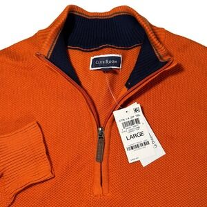 Club Room Mens Orange Textured Knit 1/4 Zip Pullover Sweater Large Cotton